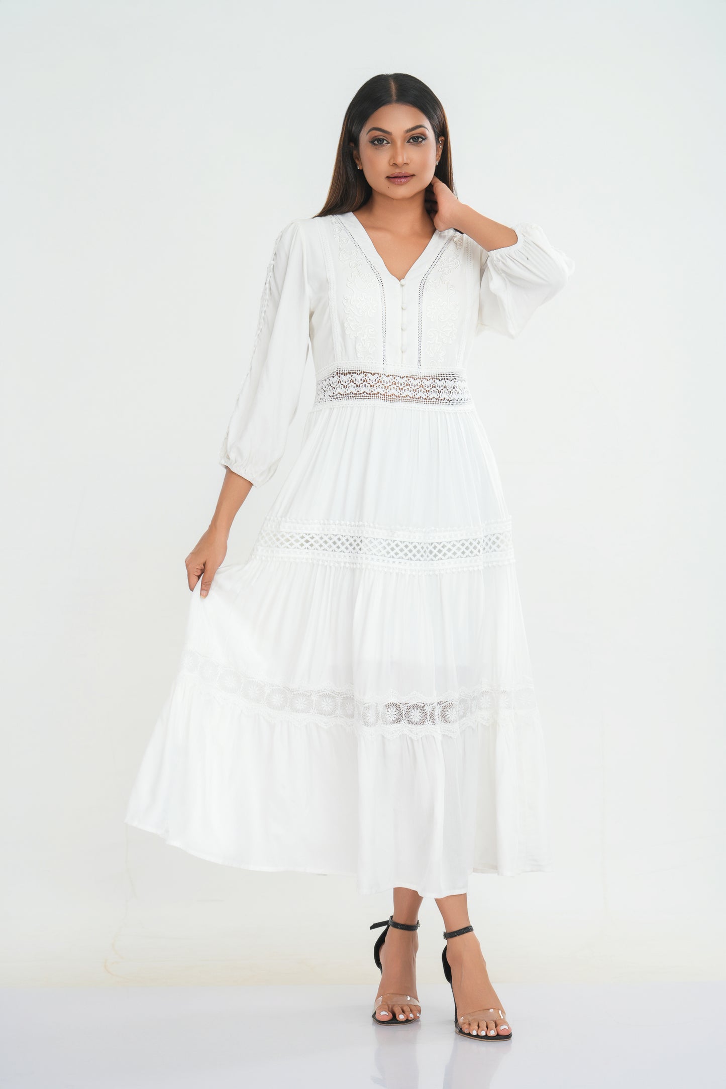 Vacation White Skirt Temperament Slim Long Sleeve Dresses