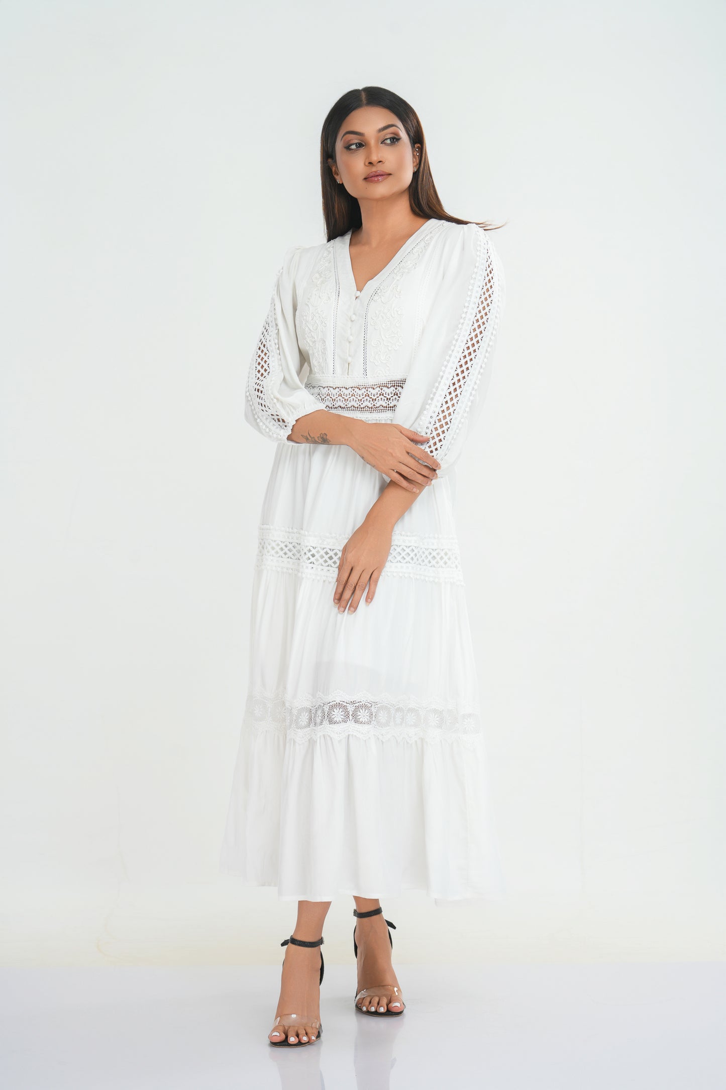 Vacation White Skirt Temperament Slim Long Sleeve Dresses