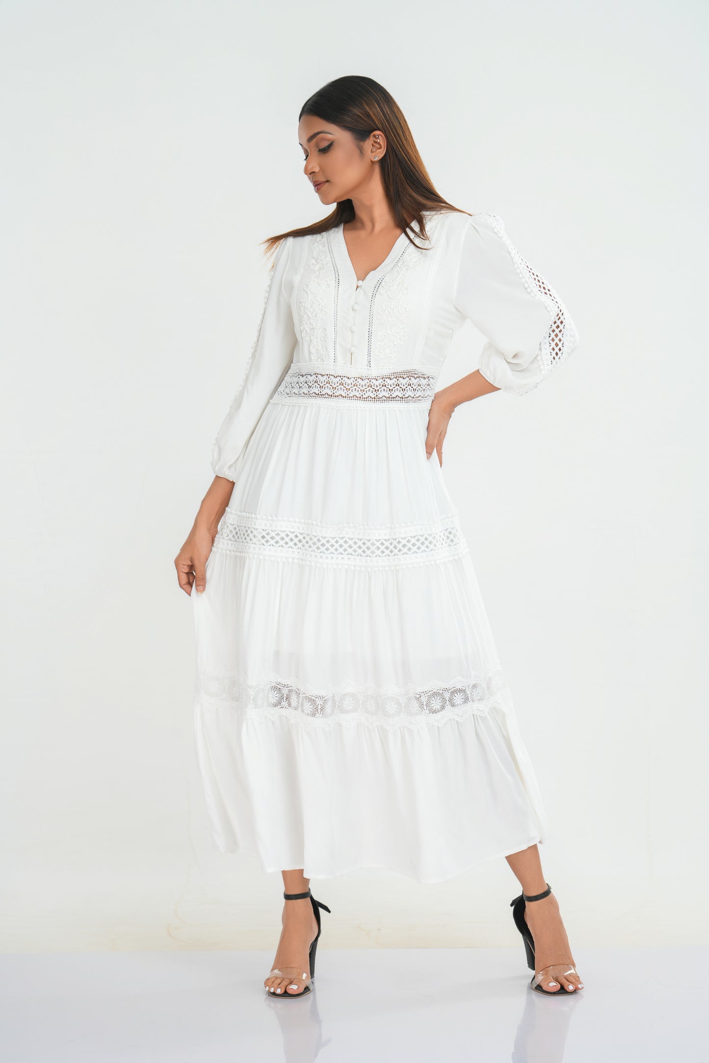 Vacation White Skirt Temperament Slim Long Sleeve Dresses